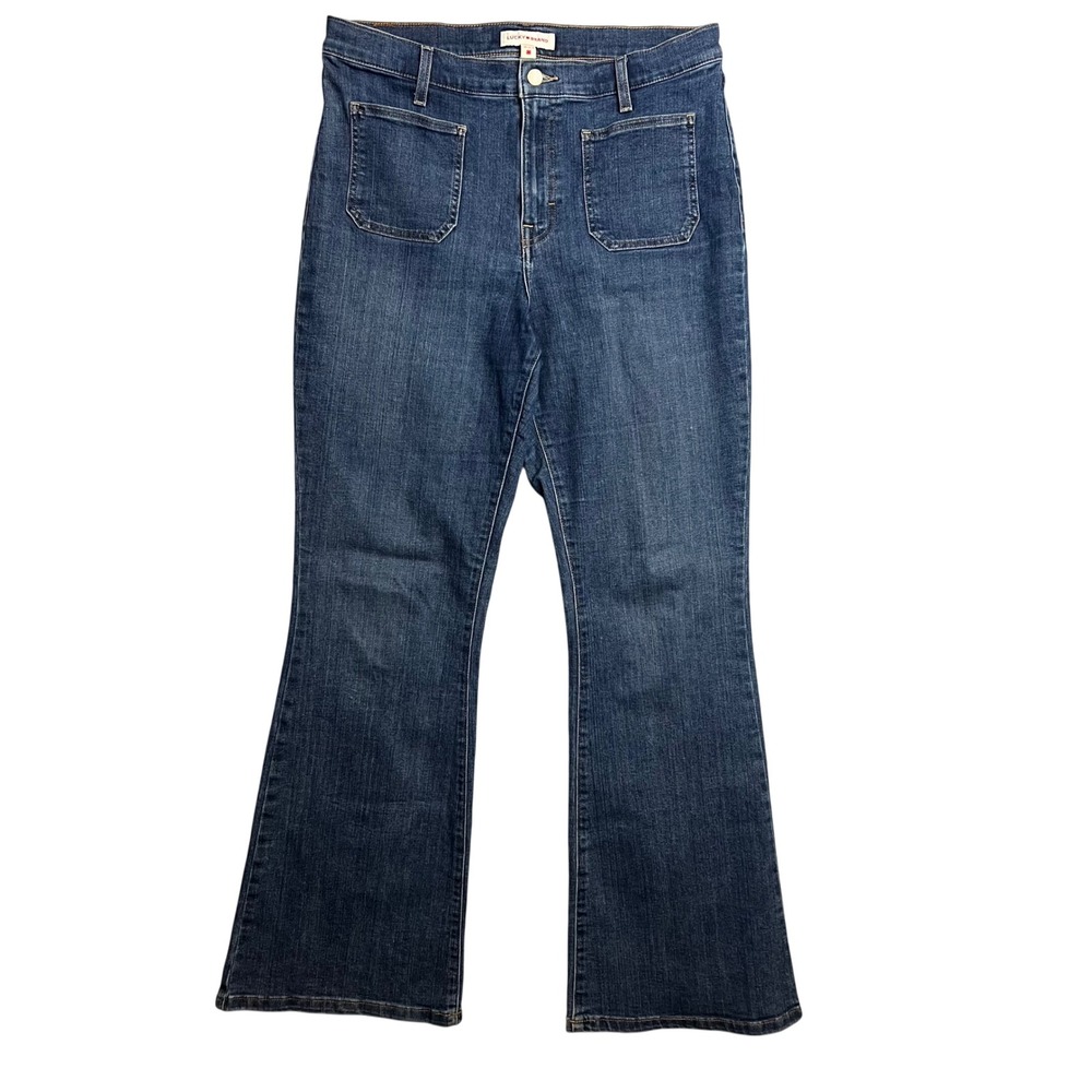 Lucky Brand Stevie High Rise Flare Jeans Size 14 / 32 Patch Pockets Y2K‎ Boho